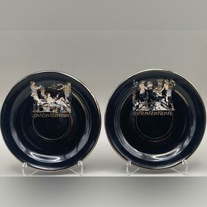 Vintage Handmade Greek Black Glass Plates 24K Gold Grecian Scene Set of 2
